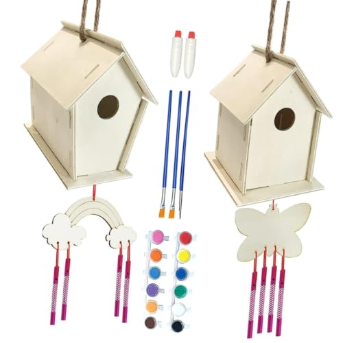 Kit de casa de pájaros de madera para pintar y construir TOKIDNY con carillón