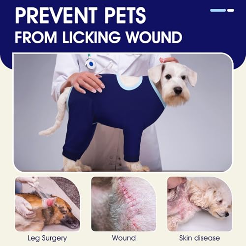 Image of IDOMIK Dog Recovery Suit After Surgery,Long Sleeve Dog Surgical Onesie for Surgery,Soft Breathable Pet Pajamas Anti Shedding,Adjustable Bodysuit Prevent Licking Wound,Cone Collar Alternative,Blue,XL