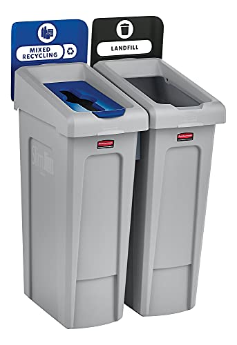 Image of Rubbermaid Commercial Products Slim Jim Recycling Station 2-Stream Landfill /Mixed Recycling Bin /Can /Kit /Station, 23-Gallon, for Offices /Home /Higher Education /Commercial Facilities