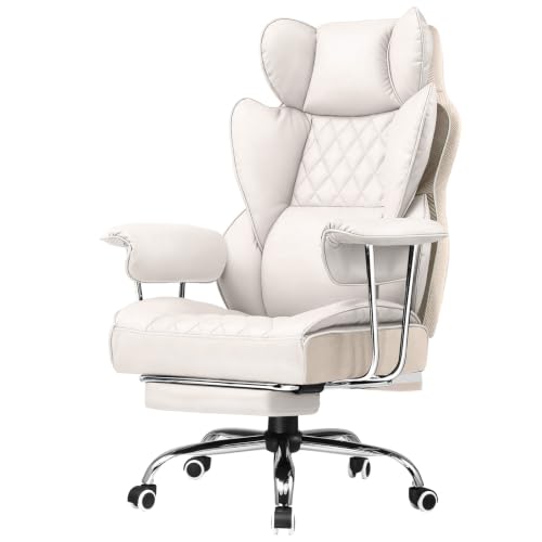 Image of GTPLAYER Gaming Chair,Office Chair with Pocket Spring Lumbar Support, Ergonomic Comfortable Wide Office Desk Computer Chair with Outward Fixed Soft Armrests and Footrest（Beige）