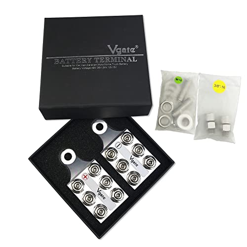 Vgate 12-Way Post Terminal Distribution Block Bus Bar, 8Awg Up To 4/0(Xl) Awg Gauge, For Lithium Or Agm Lead Acid Battery With Bolt Down Ends Or Threaded Studs, M10 Or 3/8”-16 #TOP6