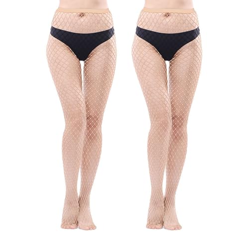 Image of 2 Pairs Nude Fishnet Tights for Women Sexy Mesh High Waist Fishnets