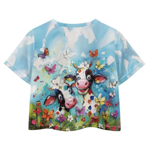 Image of Girl Crop Top Shirts for Summer Cute T Shirts Short Sleeve Tees for Kids 5-16
