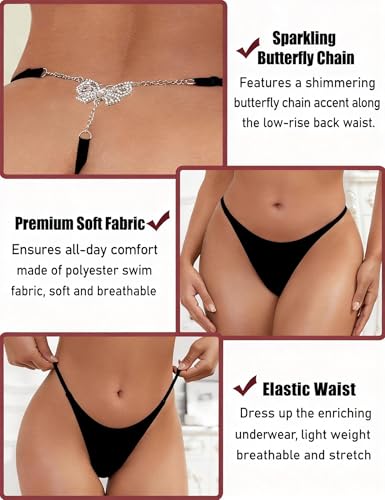Image of Women's Rhinestone Thong Panties Crystal Chain Low Rise G String Lingerie | Rhinestone Chain T-Back Thong Panties With Adjustable Straps Low Rise G-string Micro Cheeky Shiny Panties Plus Size Underwear