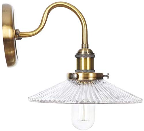 Wall Lighting Fixture, Indoor Barn Wall Light Gooseneck Industrial Sconce with White Glass Shade and Switch E27 Socket Wall Light Loft Lighting Fitting Brushed Gold for Bedroom Living Bathroom Loft P