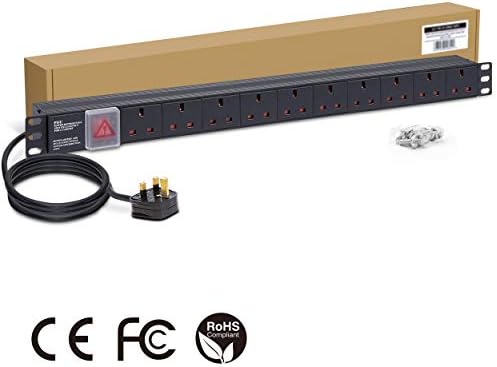 Dynamode 10 Way Extension Lead Power Strip - 13A Multi Plug Switched Power Distribution Unit (PDU) Rack Mount Charging Station with 1,7M Cord Cable for Home Office Server Cabinet