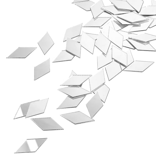 Bewudy 300 espejos pequeños para manualidades, minilámina de espejo de mosaico, espejo de cristal, autoadhesivo, para decoración de pared, baño, artesanía, armario (rombo)