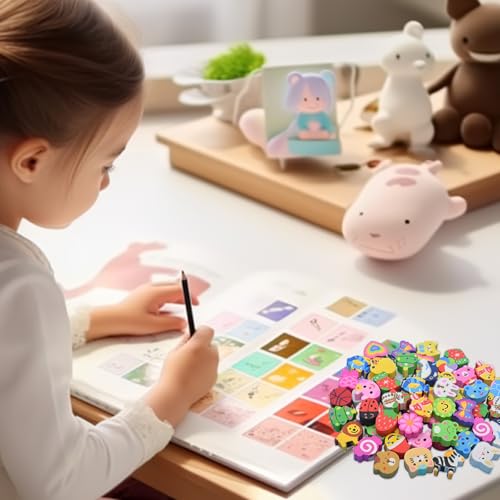 Huoflame 30 Stück Bunte Radiergummis Set - Lustige Cartoon PVC Radierer für Kinder, Perfekte Schulsachen, Klassenzimmer Belohnungen, Mitgebsel für Party, Kindergarten & Grundschule