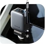 Lamicall 4 in1 Chargeur de voiture rétractable, 75W [Upgrade-Compact] Adaptateur d'éclairage pour téléphone de voiture Charge rapide avec 80cm Type-C/Cable d'éclairage pour iPhone 17 Pro Max Air/16/15, Galaxy, Pixel