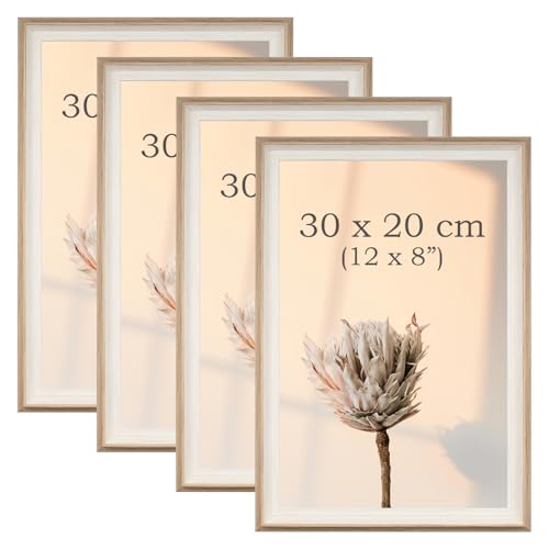 YoHyien 4 Pcs 12x8 Photo Frames Desktop Free Standing Picture Frames 8x12 Landscape and Portrait Photo Frame with Mount for Wall (Wood Grain 12 x 8 in)