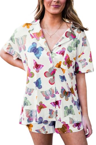 Whimsical Two-Piece Sleepwear: Multicolour Butterfly Print for Summer Nights
