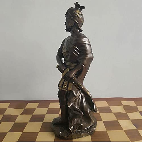 Desenho de escultura de estátua de samurai, resina de resina de resina de artesanato com carrinho de
