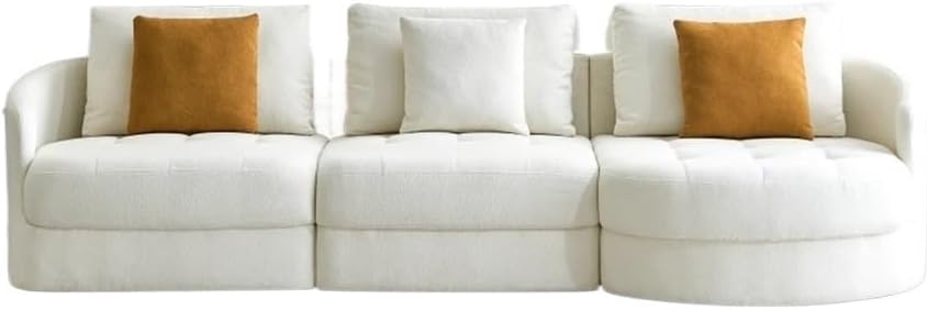 113" Teddy Fabric Sofa, Mid Century L-Shape Couch with Support Pillow for Living Room, Apartment & Office,Beige(Right)