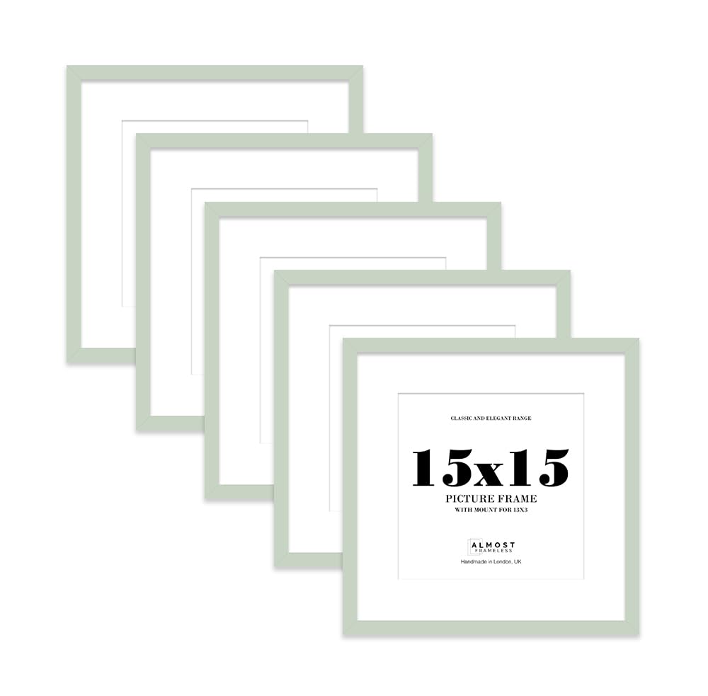 15x15 Mint Green Picture Frame with Mount for 13x13 Photos, Prints - Modern Square Wall Frame, Set of 5