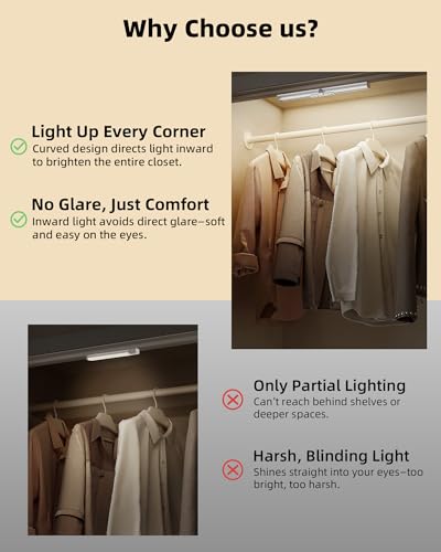 EZVALO 13inch Motion Sensor Closet Lights, 2 Pack Rechargeable LED Lights with Rotatable Sensor, Glare-Free, 3 Color Tem - Additional View