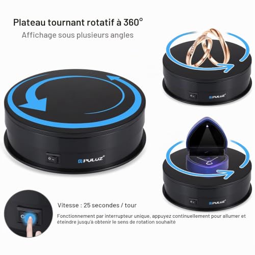 PULUZ Support rotatif à 360 degrés, plateau tournant miniature de 15 cm, plateau tournant motorisé pour photographie, spectacle, jouets, bijoux, charge maximale de 15 kg, noir – vue 4