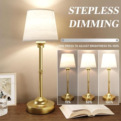 2 Pack Cordless Table Lamps, Fabric Desk Lamp with Stepless Dimming & 3 Colour Temperatures, 6000mAh USB-C Rechargeable Battery, Touch Control Night Light for Bedroom, Desk, Cafe - Image 3
