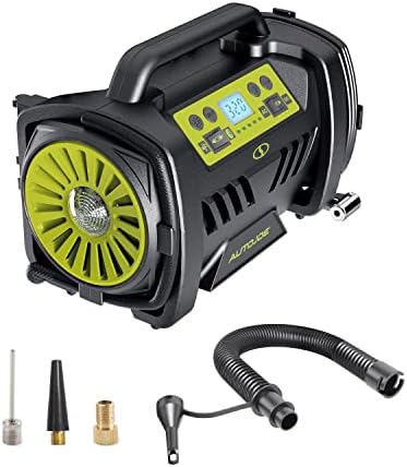 Auto Joe ATJ-AIR1-HYB Hybrid 12-Volt/120-Volt AC High Volume Tire Inflator/Deflator, w/Digital Pressure Gauge, Tire Air Chuck Adaptor, Sports Pin, General Inflatable Valve, & Auto Shut Off