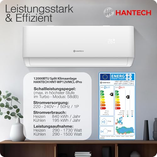 HANTECH H-PRO Split Klimaanlage 12000 BTU für Räume bis 45 m² als Komplettset mit Kupferleitungen - Luft-Luft-Wärmepumpen Technologie - Smart Home kompatibel, WiFi - Heizen, Kühlen, Entfeuchten – Ansicht 5