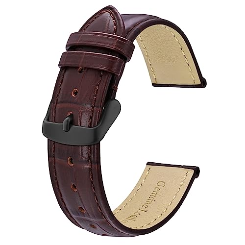 BISONSTRAP Watch Bands 20mm, Alligator Embossed Leather Watch Straps, Coffee Brown with Black Buckle