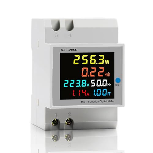 SiRyder Contatore Energia Elettrica,AC40-300V 100A Misuratore Multifunzione 6 in 1 Digitale Amperometro Voltmetro Misuratore Multifunzione su Guida DIN,Contatore Monofase 230V