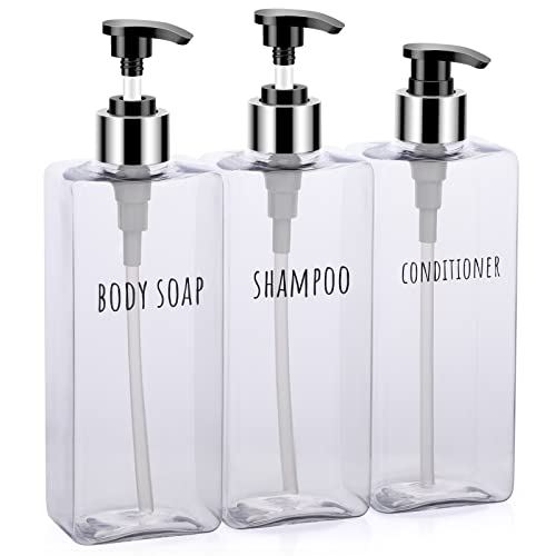 Image of Segbeauty 3pcs Clear Soap Dispenser, 16.9oz Refillable Shampoo Conditioner Bottles, 500ml Empty Plastic Square Body Wash Dispenser for Shower Bathroom Press Pump Bottle Liquid Container Set