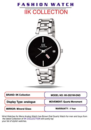 Image of IIK COLLECTION Watch for Women Round Studded Dial |Day and Date Quartz Movemnet |Long Battery Life|Stainless Steel Bracelet Chain Strap|Double Lock Clasp Safety Watches for Girls