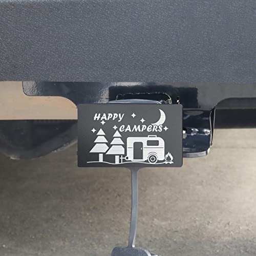Boslla Trailer Hitch Cover, Metal 2" Inch Tow Rear Receivers Plug Covers Black With Stainless Steel Pin Bolt For Trucks, Rv, Cars (Happy Campers) #TOP3