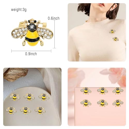 Image of 6 Pack Cute Funny Rhinestone Bee Brooches Pin Set Fashion Enamel Crystal Animal Insect Themed Bags Backpacks Jackets Hat Lapel Brooch for Women Gold Plated
