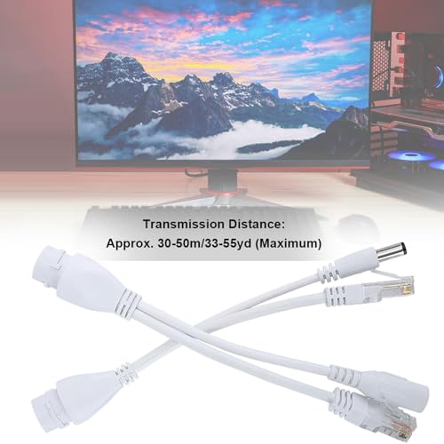 POE Adapter Cable, Water Proof Injector Splitter DC12V, IEEE802.3af, ABS, para Cámara IP, Punto de Acceso Inalámbrico, Red para Oficina o Hogar, 10/100Mbps (Blanco) miniatura 2