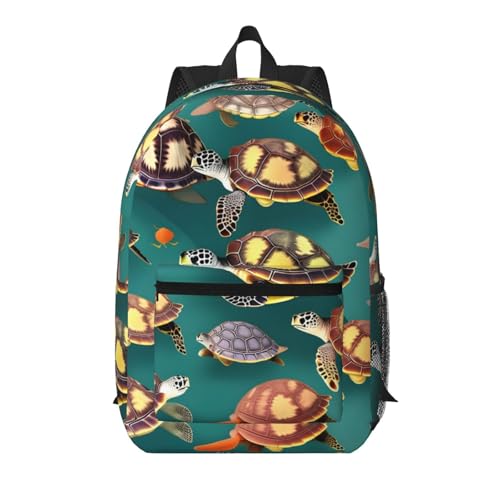 Sac à dos de voyage portable 43 cm noir tendance motif tortues