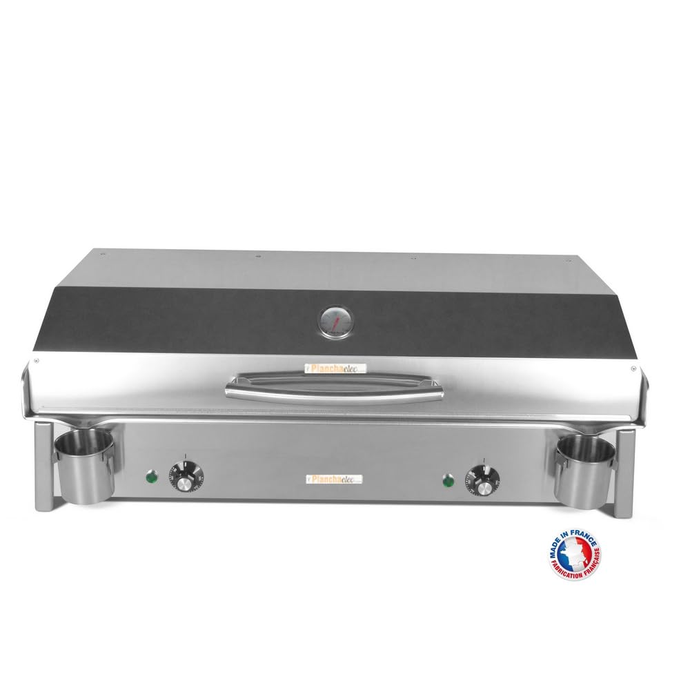 PLANCHAELEC - Plancha Electrique ANTHEA E870-3600W - Couvercle + 2 Ustensiles - Inox - Thermostat Réglable - 16 Personnes - Made In France - L87 X P43 X H25 cm
