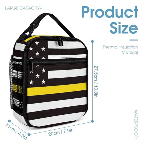 Thin Yellow Gold Line U.S.A Flag 3 PCS Backpack Set Casual Daypack with Insulated Lunch Bag & Pencil Case4