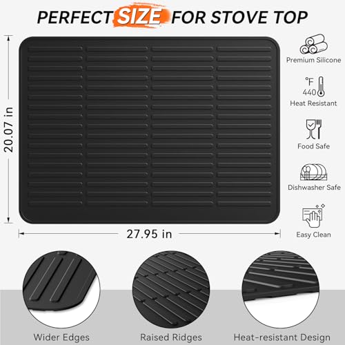 Image of Silicone Stove Top Covers for Electric Stove -28x20 inches Heavy Duty Waterproof Glass Cooktop Protector, Silicone Mats for Kitchen Counter Oven Top Cover Dish Drying Mat