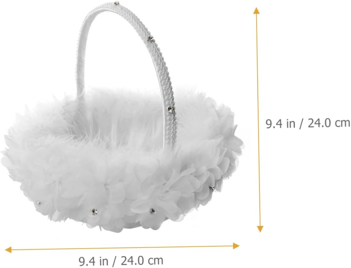 VALICLUD White Lace Flower Girl Basket Wedding Floral Basket with Handle for Wedding Party Supplies and Ceremony Decoration,