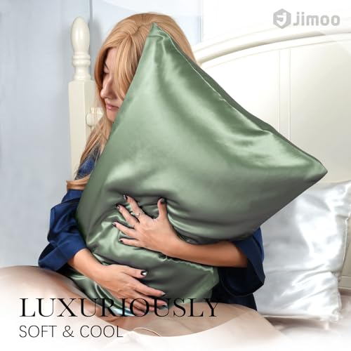 100% Mulberry Silk Pillowcase for Hair and Skin, 22 Momme Pure Natural Silk Pillow Case Both Sided with Zipper, Pillow Cover for Women Mom Men (Matcha, Standard 20''×26'')