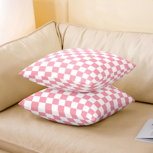 Housses de coussin à carreaux double face avec motif abstrait rose chic