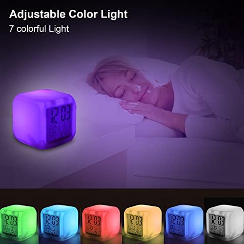 Trintion LED Alarm Clock Bedside Super Silent Clock 7 Colors Adjustable LED Display Digital Night Clock for Living Room Bedroom Kids with Lights Snooze Function Show Temperature Time Date