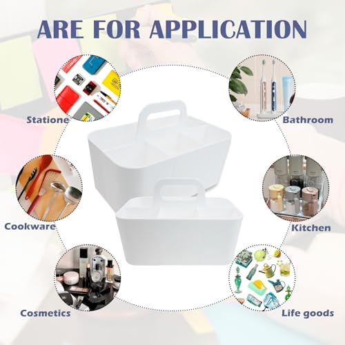 HVIHWI Korb Organizer mit Griff, Mehrzweck Kunststoffkorb mit 5 Fächer, Stapelbarer Reinigungskorb Tragbarer Bastelkorb Schreibtischkorb für Kunst, Make-up, Bürobedarf, 25×15×11cm (Weiß)