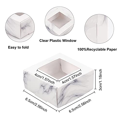 BENECREAT 30 Pack 6.5x6.5x3cm Marble Cookie Boxes With Window, Bakery Treat Gift Boxes for Wedding Decoration Candies Soap, Small Items - Image 2