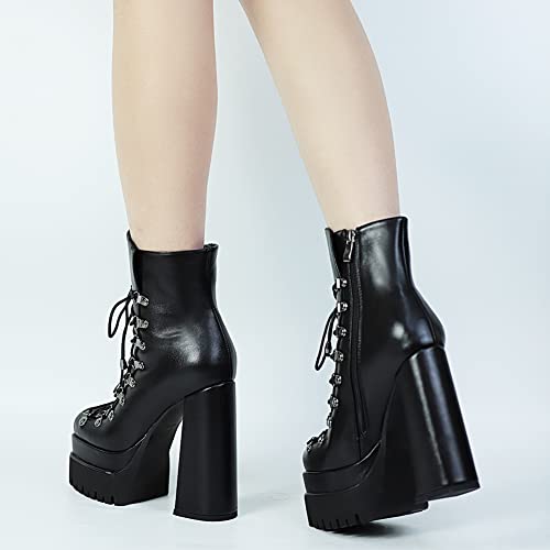 Artrotter Stacked Platform Boots For Women, Side Zipper Chunky Block High Heel Combat Ankle Booties Decorating Front Lace Up And Buckles #TOP6