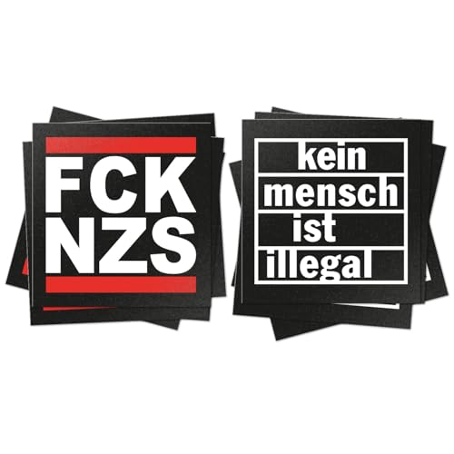 100x Sticker 50x FCKNZS + 50x Kein Mensch ist illegal - 7 4 x 7 4 cm - Politisch Links Outdoor Sticker Aufkleber groß FCK AFD & NZS bunt