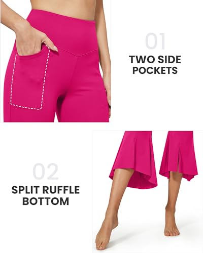 Image of G4Free Capri Pants for Women Stretch Yoga Dress Pants with Pockets Ruffle Bell Bottom Athletic Work Leggings