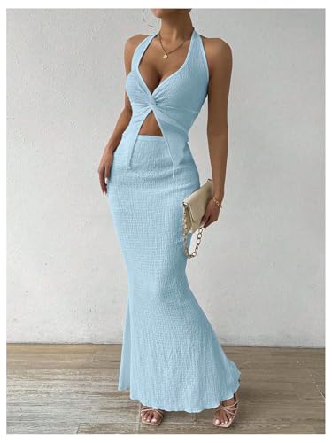 Image of SOLY HUX Women's Two Piece Outfits Twist Front Halter Cami Tops and Skirt Summer Set