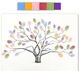 Mrxxjz Unique Wedding Guest Book - 12x16 Inch Fingerprint Tree Sign in Book, Canvas Painting for Creative Signature and Home Decoration with Ink Pads, Perfect for Wedding Parties and Family Keepsakes