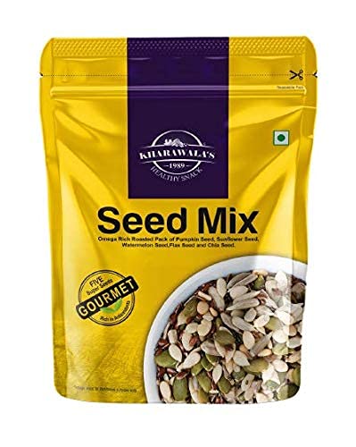 KHARAWALA'S Seed Mix - 200gm | Omega Rich Roasted Pack of Pumkin Seeds, Sunflower Seed, Water Melon Seeds, Flax Seed and Chia Seed Mix for Eating