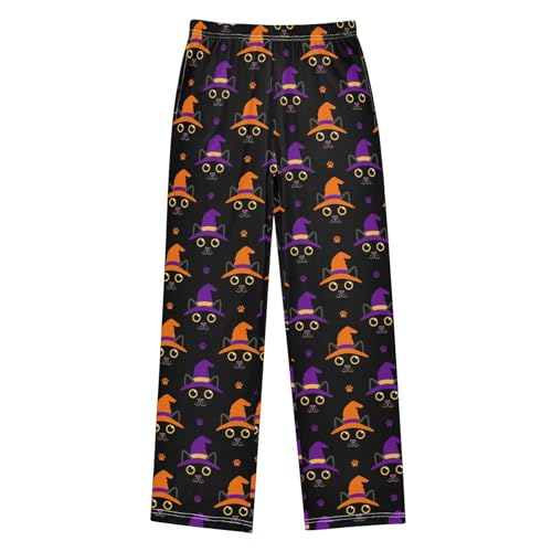 Witch Cat Boys Long Pants Soft Trousers Elastic Waist Kids Lounge Bottoms with Pockets S-XL - Main Image