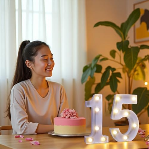 Image of LED Light Up Numbers, Marquee Number Sign for 15th Birthday Decor(15) | Battery Powered LED Lighted Numbers, Marquee Light Up Sign for Birthday Party Centerpieces Home Wall Decor Night Light