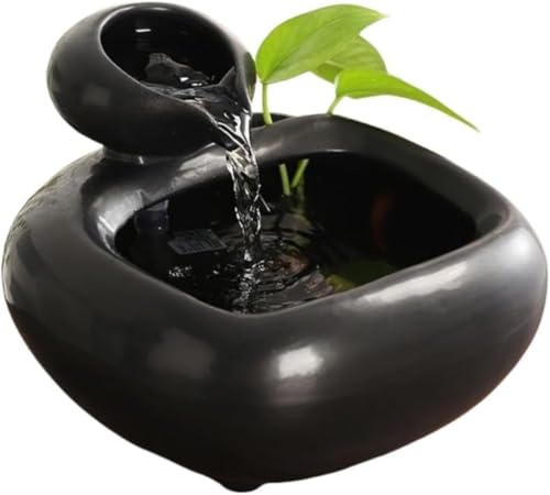 SIzlaho セラミック水水槽自動水循環デスクトップオフィス装飾コーヒーテーブル噴水水景小さな装飾品 (E)