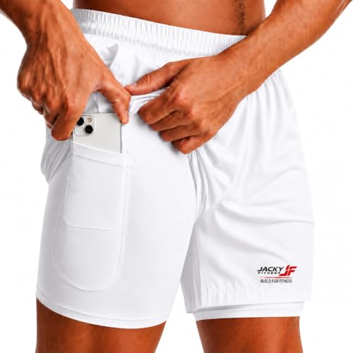 Image of Men's 2-in-1 Dual Layer Workout Shorts with Compression Liner, Phone Pocket, Quick-Dry Athletic Running Shorts for Gym, Training, Sports & Fitness